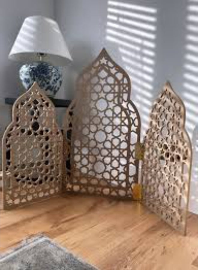 EMAAZZ LLC Islamic Geometric Wooden Folding Screen With Elegant Mosque Arch Design For Ramadan Home Decor Prayer Area Festive Decoration And Spiritual Interior Styling - Image 1